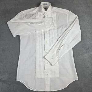 Doni Barassi White Tuxedo Dress Shirt Pleated Front Easy Fit XS 32/33 Formal